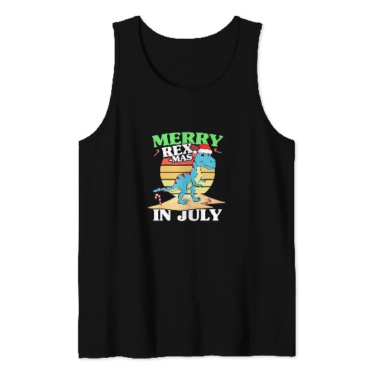 Dinosaur Pet Kids Merry Christmas In July Dinosaur xmass Summer Toddler Boy Tank Tops