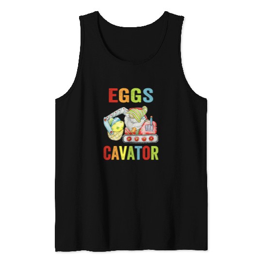 Excavator Fun EggsCavator Gnome Egg Hunt Funny Excavator Happy Easter Kids Tank Tops