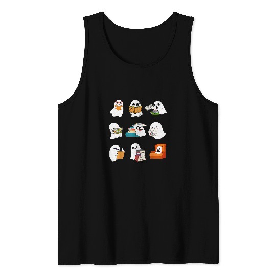 Book Fun ghosts Reading Teacher Halloween Librarian Book Lover School Tank Tops