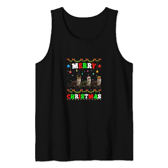 Otter Pet Otters Funny Animals Lights Merry Christmas Santa Tank Tops