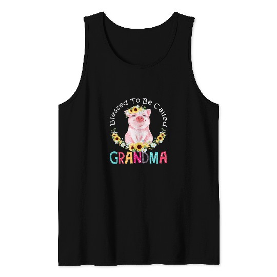 Pig Pet Womens Womens Blessed To Be Called Grandma Pig Cute Tank Tops