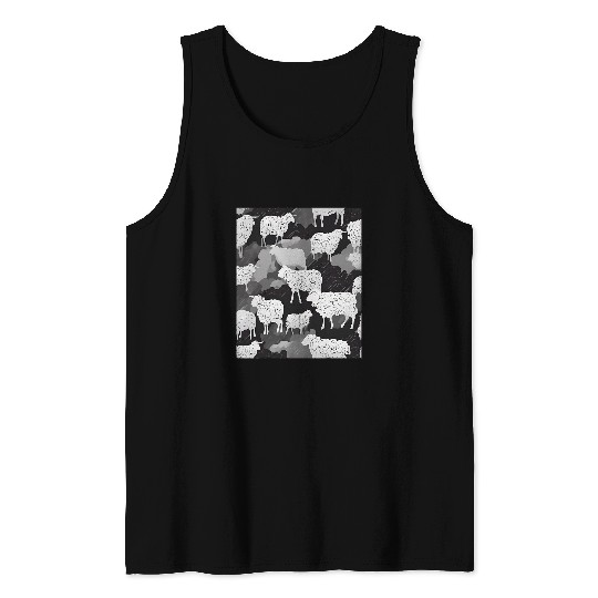 Sheep Pet Silhouette Rustic Wool Elegance Tank Tops