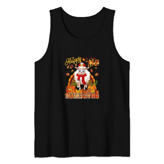 Sheep Pet Happy Thanksgiving Sheep Wearing Turkey Costume Fall Leaves Tank Tops
