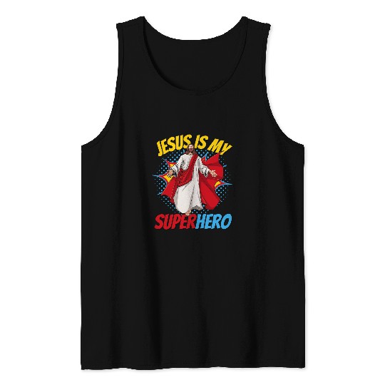 Book Fun Jesus Is My Superhero Powerful Christian Comic Book Hero 2 Tank Tops