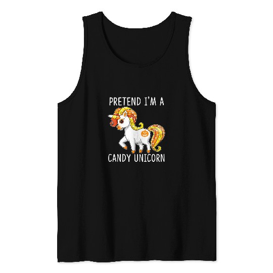 Unicorn Pet Pretend Im a Candy Corn Unicorn Halloween Costume Girls Tank Tops