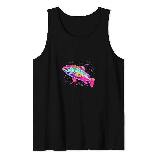 Fishing Fun Trout Fishing Lover Watercolor Vaporwave Trout Tank Tops
