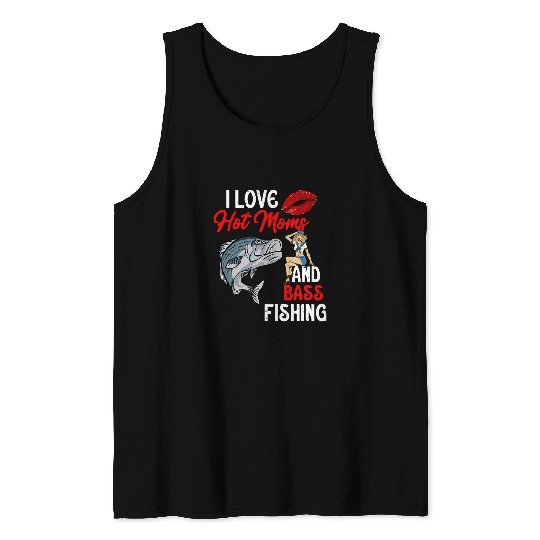 Fishing Fun Mens I Love Hot Moms Funny Fishing Striped Bass for Men Tank Tops