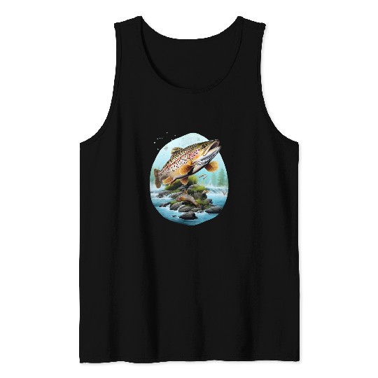 Fishing Fun trout rainbow brook fisherman freshwater angler fish 12 Tank Tops