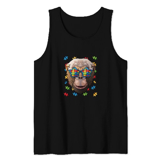 Autism Puzzle Chimpanzee Puzzle Sunglasses Autistic Kids Tank Tops