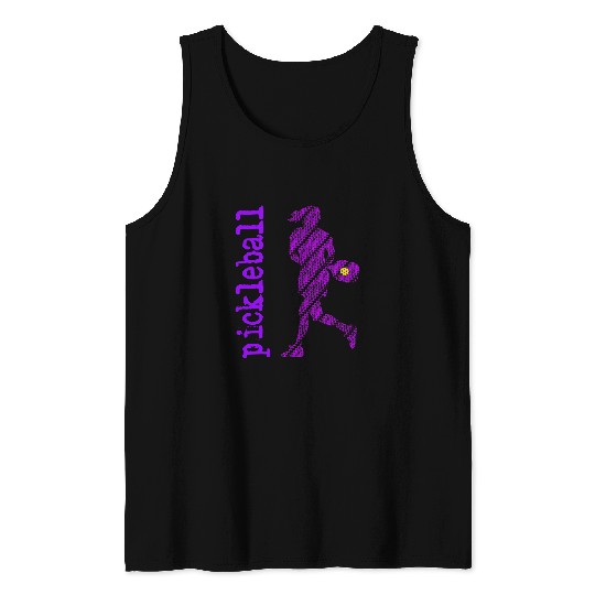 Sport Pickleball Player Typography V Neck Purple Tank Tops