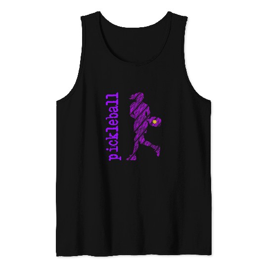 Sport Pickleball Player Typography V Neck Purple Tank Tops