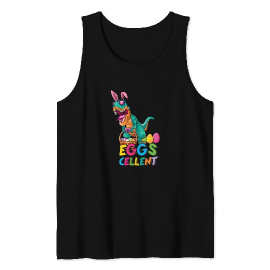 Dinosaur Pet Roar Raptor Dinosaur Bunny Egg Excellent Happy Easter Sunday Tank Tops