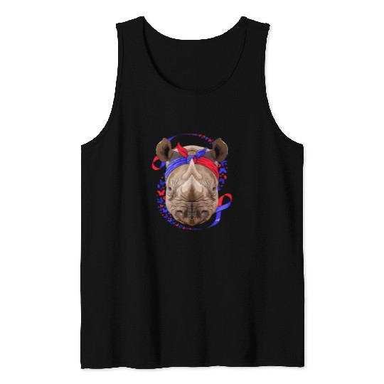 Rhino Pet CHD Awareness Rhino Bandana Red And Blue Ribbon Tank Tops