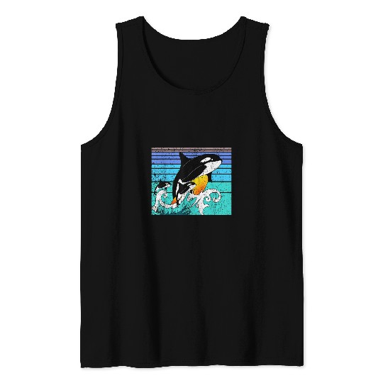Whale Pet Orca Family Vintage Retro Art Killer Whale Family Birthdays Tank Tops