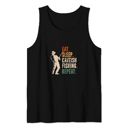Fishing Fun Eat Sleep Catfish Fishing Repeat Fisherman Catfishing Tank Tops