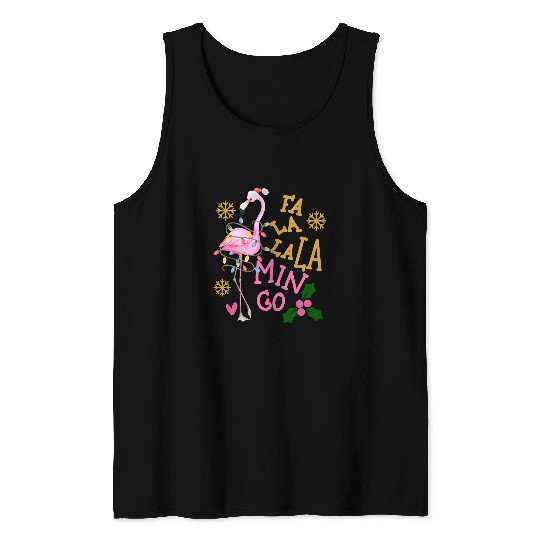 Flamingo Pet Merry Christmas Fa La La Flamingo With Santa Hat Lights xmass 37 Tank Tops
