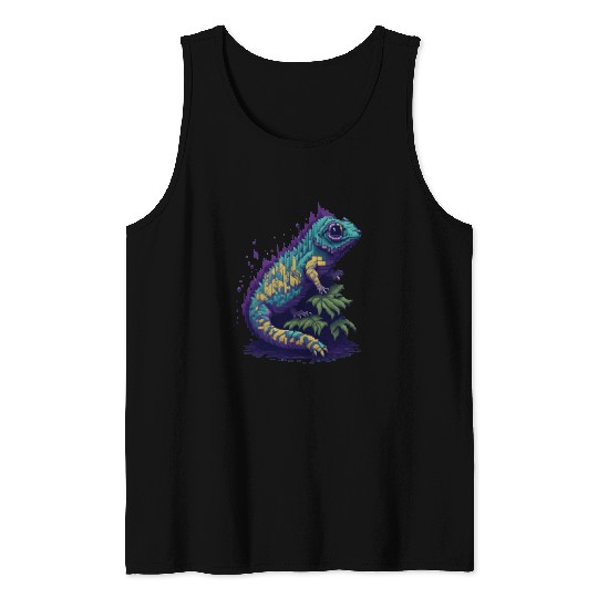 Chameleon Pet 8 bit Pixel Art Chameleon 80s 90s Pixelart Tank Tops
