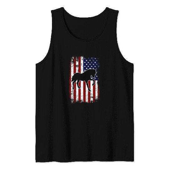 Horse Pet 4th of July Graphic American Flag Patriotic Men Women Tank Tops