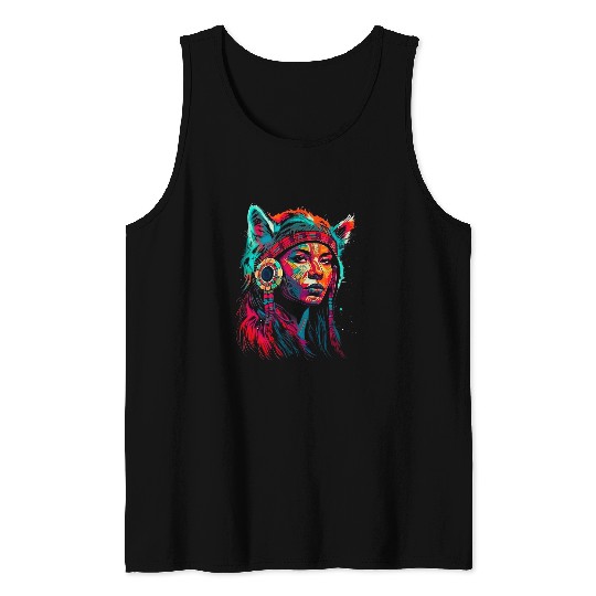 Coyote Mammal Woman wolfs Head Native American Courageous Tank Tops