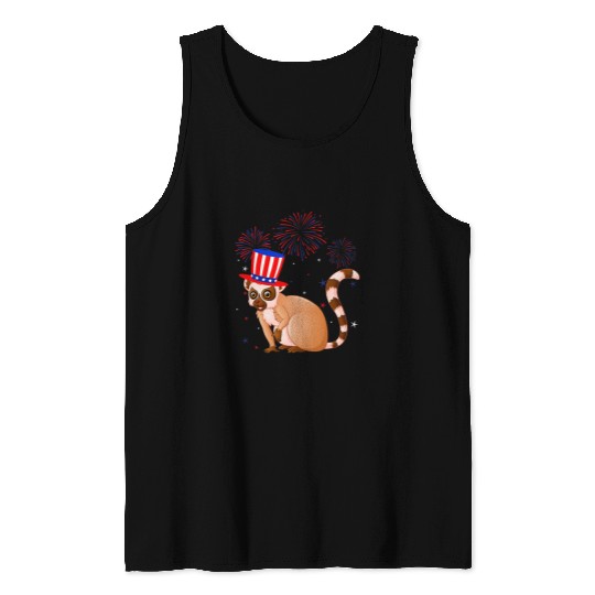 Lemur Pet Graphic Red White Blue Fireworks Decor 4th Of July Tank Tops