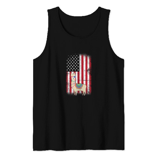 Llama Pet American Flag Boys Girls Men Women Fourth Of July Tank Tops