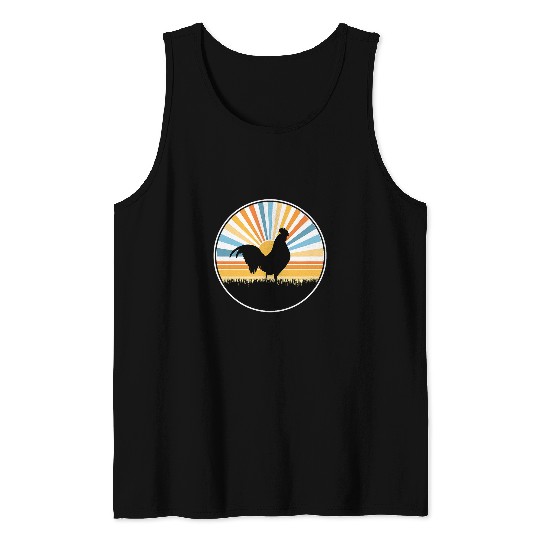 Chicken Pet Rooster Sunset Retro Chicken Farm Farmer Backyard Midwest Tank Tops