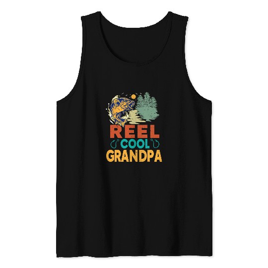 Fishing Fun Mens Reel Cool Grandpa Fishing Fun Fathers Day Fishermen Tank Tops