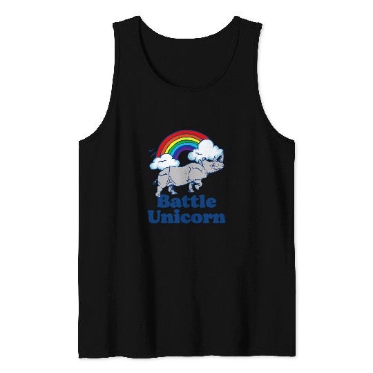 Rhino Pet Battle Unicorns Funny Retro 80s Rainbow Rhino Rhinoceros 3 Tank Tops