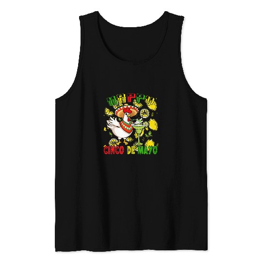 Chicken Pet Happy Cinco De Mayo Cute Chicken Sombrero Drinking Margarita Tank Tops