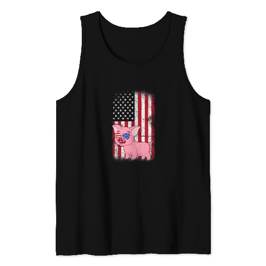 Pig Pet American Flag Boys Girls Men Women Fourth Of July Tank Tops