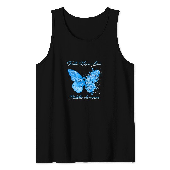 diabetess Ribbon Butterfly Faith Hope Love Tank Tops