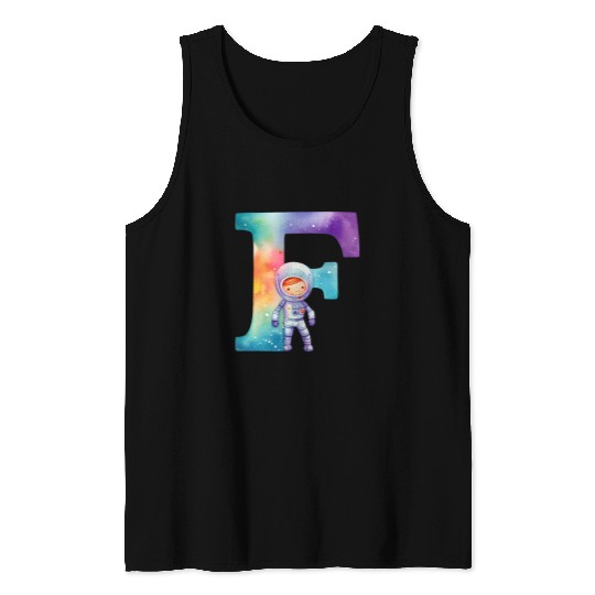 Space Astronaut Letter F Name Monogram Initial Galaxy Planet Tank Tops