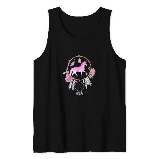 Unicorn Pet Boho Unicorn Dreamcatcher Magical Purple Lilac Pink Girls Tank Tops