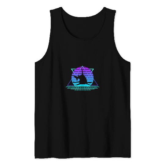 Shark Pet Hammerhead Shark Retro 80s Style Vintage Sunset Art Graphic Tank Tops