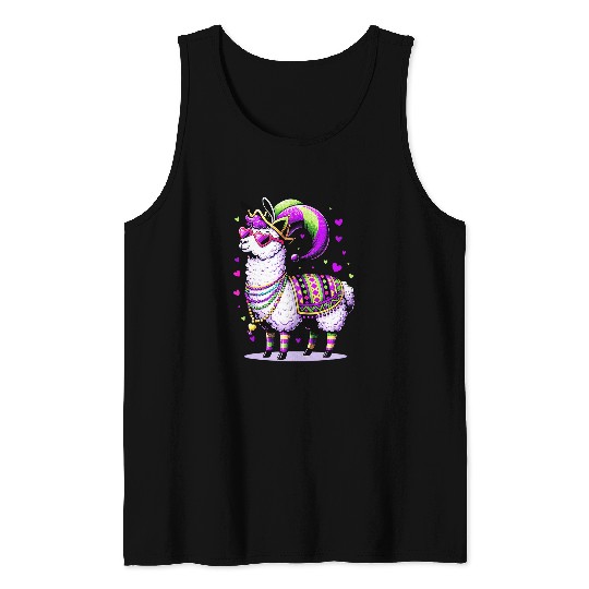 Llama Pet Mardi Gras Llama Funny Fat Tuesday Party Animal Tank Tops