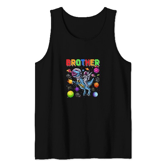 Dinosaur Pet Astronauts Brother  Astronaut Riding TRex Cute Planets Space Tank Tops