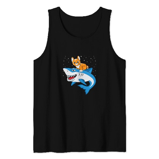 Shark Pet Galaxy Cat Riding Shark For Cat Lovers Astronaut Cat Tank Tops