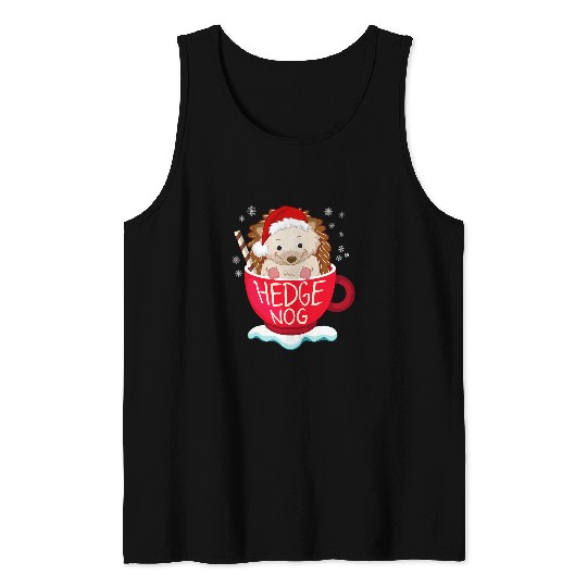 Hedgehog Pet Funny Eggnog Cute Santa Hat Hedgehogs Christmas Pajama Tank Tops