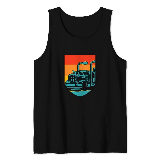 Truck Fun 18 Wheeler Retro Sunset Shield Tank Tops