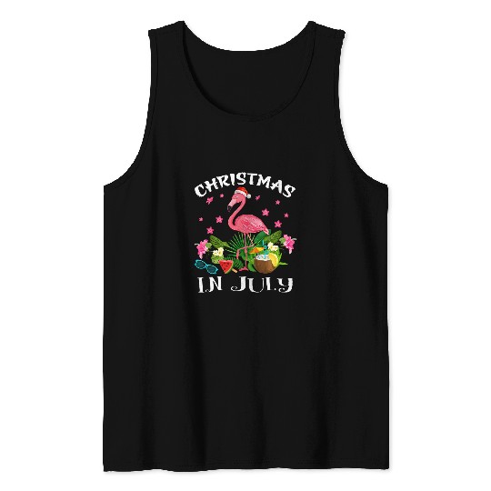 Flamingo Pet Christmas In July Tee Pink Tank Tops