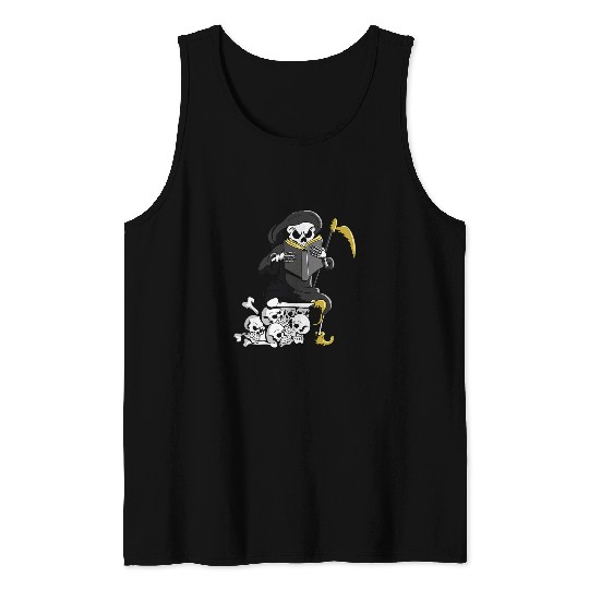 Book Fun Grim Reaper Reading Dark Humor Literature Tank Tops