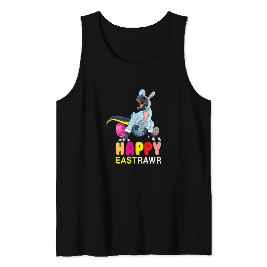 Dinosaur Pet Roar Greetings Raptor Dinosaur Bunny Egg Happy Easter Sunday Tank Tops