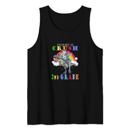 Unicorn Pet Im Ready To Crush 2nd Grade Unicorn Dinosaur T Rex Tank Tops