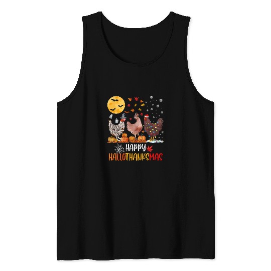 Chicken Pet Happy HalloThanksMas Funny Halloween Thanksgiving Tank Tops