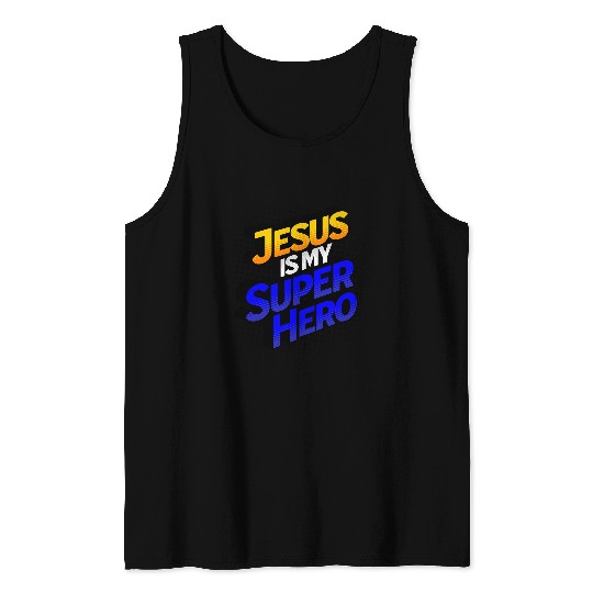 Book Fun Jesus Is My Superhero Comic Book Christian Tank Tops