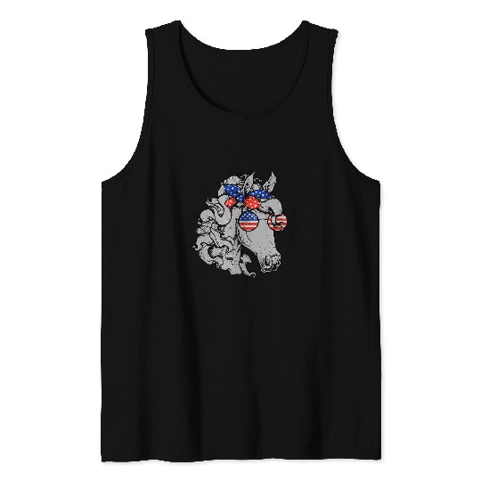 Horse Pet 4th Of July for Women Girls American Flag USA Horse 1 Tank Tops