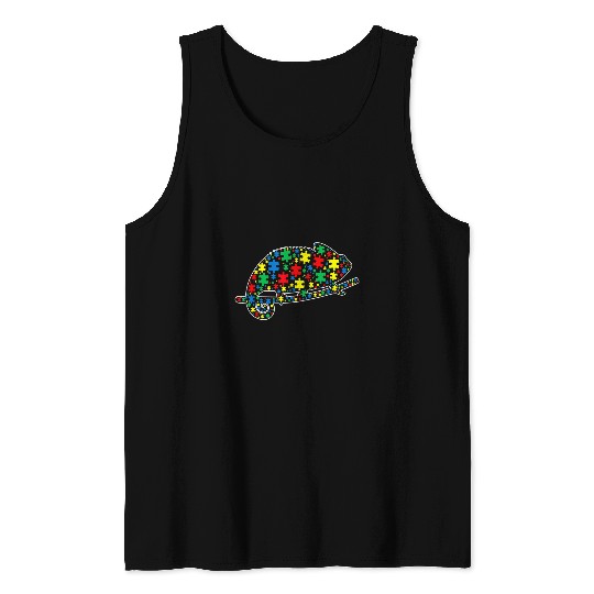 Autism Puzzle Chameleon Puzzle Animals Support Tank Tops