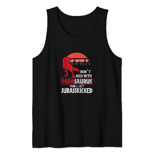 Dinosaur Pet Retro Papasaurus Sunset Trex Fan Dinosaur Lover Jurasskicked Tank Tops