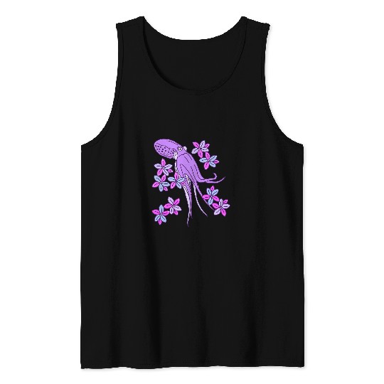 Octopus Pet Exotic Flowers Illustration With Pretty Purple Wild Tank Tops