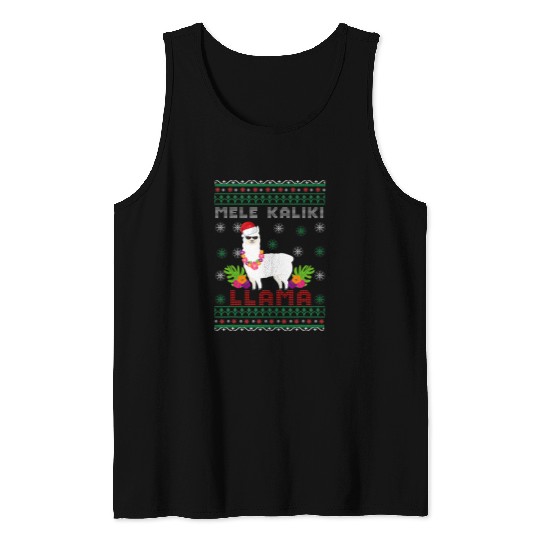 Llama Pet Mele Kalikimaka Hawaiian Christmas Funny Llama xmass Tank Tops